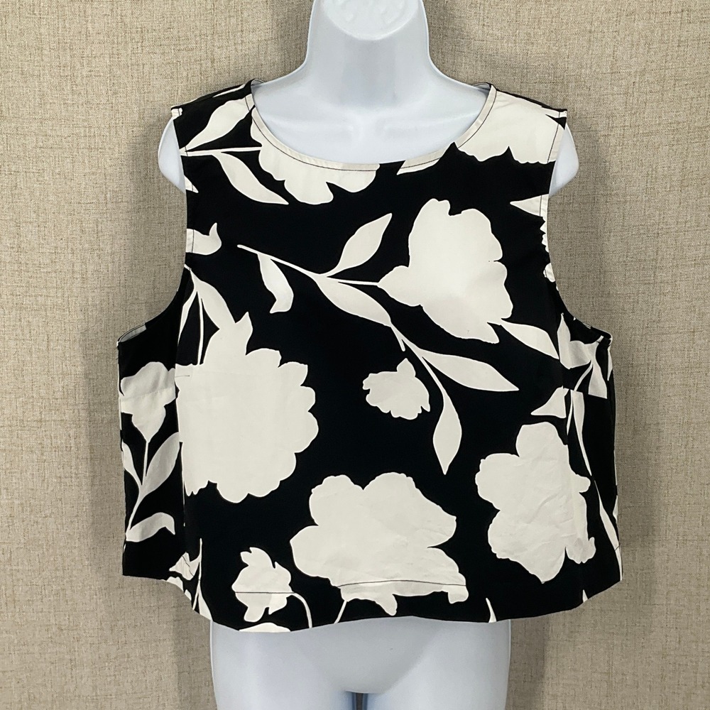 Kate Spade x Target Crop Top Women L Black White Cotton Floral Sleeveless Preppy